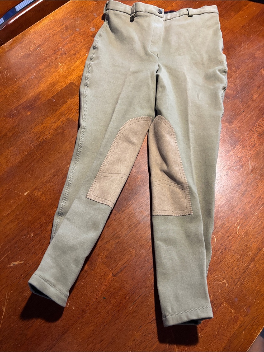 Kids Olive Green Riding Leggings with Tan Knee Patches